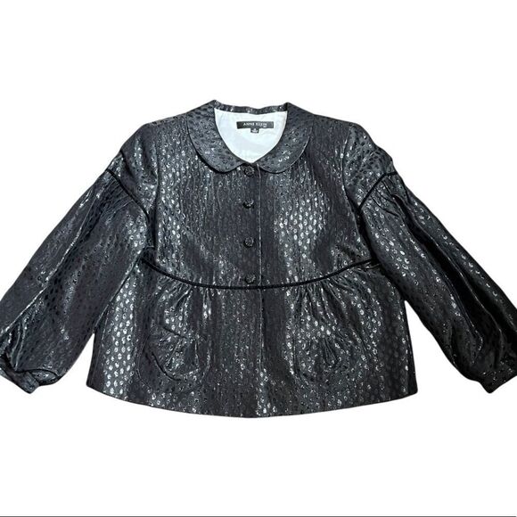 Ann klein Silk Blend Metallic Jacquard Empire Waist Balloon Sleeve Jacket - Picture 8 of 10